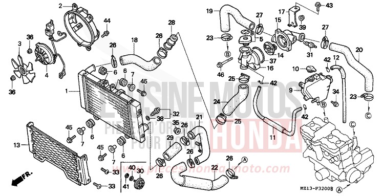 RADIATOR for CB1000F "Big One" BLACK (NH1E) from 1994